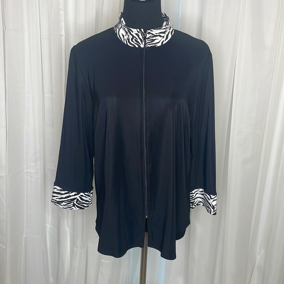 Black with zebra stripe collar & sleeve end, by Creative Design Works, size L - Picture 2 of 5